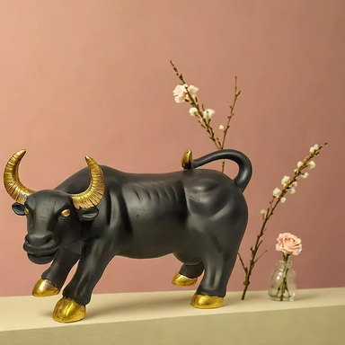 Sale Point Toys & Gifts Presents: ALICE ENTERPRISES Golden Horn Buffalo Figurine,Luxury Black Buffalo Décor,Gold Accent Buffalo Statue,Elegant Buffalo Home Décor,Modern Buffalo Figurine,Buffalo Statue for Home and Office