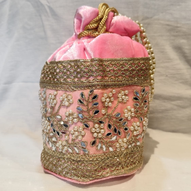 Pink Velvet Potli Bag – Traditional Ethnic Handbag for Lehenga & Saree