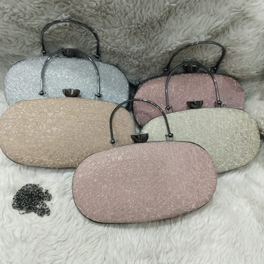 Oval Velvet Handbag with Metal Frame – Shiny Fancy Evening Clutch