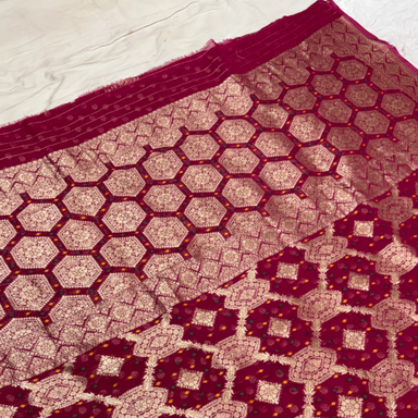 Bridal Red Khaddi Georgette Bandhej Banarasi Saree 