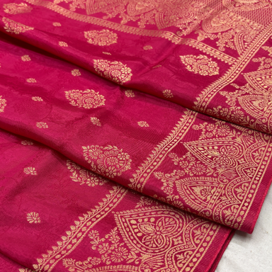 Pure Russian Silk Banarasi Saree With Floral Boota Work in Cherry Colour