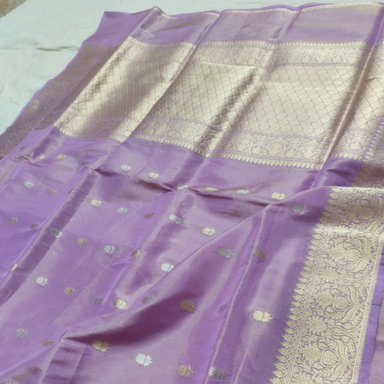 Lavender Pure Tissue Silk Handloom Banarasi Saree – All Over Kadhua Sona Roopa Motifs