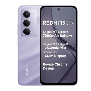 Redmi 15 5G Sandy Purple 8GB + 256GB | Segment's Largest 7000mAhA Battery | Segment's Largest Display 17.53cm(6.9) Up to 144Hz | Snapdragon 6s Gen 3 | 18W Reverse Charging | 50MP AI Dual Camera