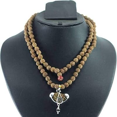 ShivaRatna 1 Mukhi Rudraksha Silver Cap with Rudraksha Mala 108+1 - Original Silver + Lab Certified.