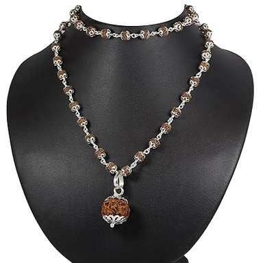 ShivaRatna 13 Mukhi Nepali Rudraksha Guru Mani + Five Mukhi Rudraksha (54 Beads) Made in Pure Silver