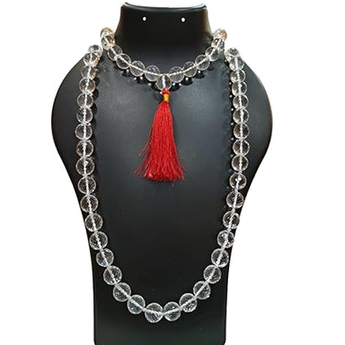 ShivaRatna Sphatik/Quartz Kantha Mala 54+1 Beads (14mm Diameter) Total Length 17.5 Inch Certified Total Weight150-200 Grams