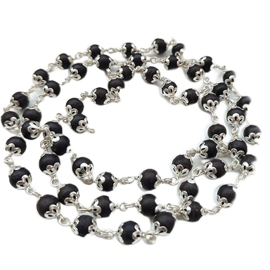 SHIVARATNA Karungali Malai 54+1 Beads Crafted with Germanv Silver - Beads Size 8 mm, Government Lab Certified