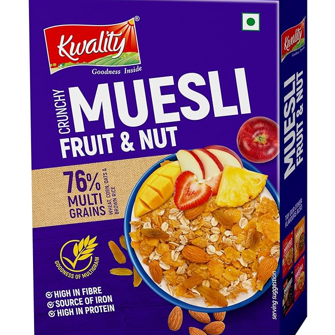 Kwality Muesli Crunchy Saver Pack 700g (Healthy Breakfast Cereal with Nuts, Fruits & Whole Grains)