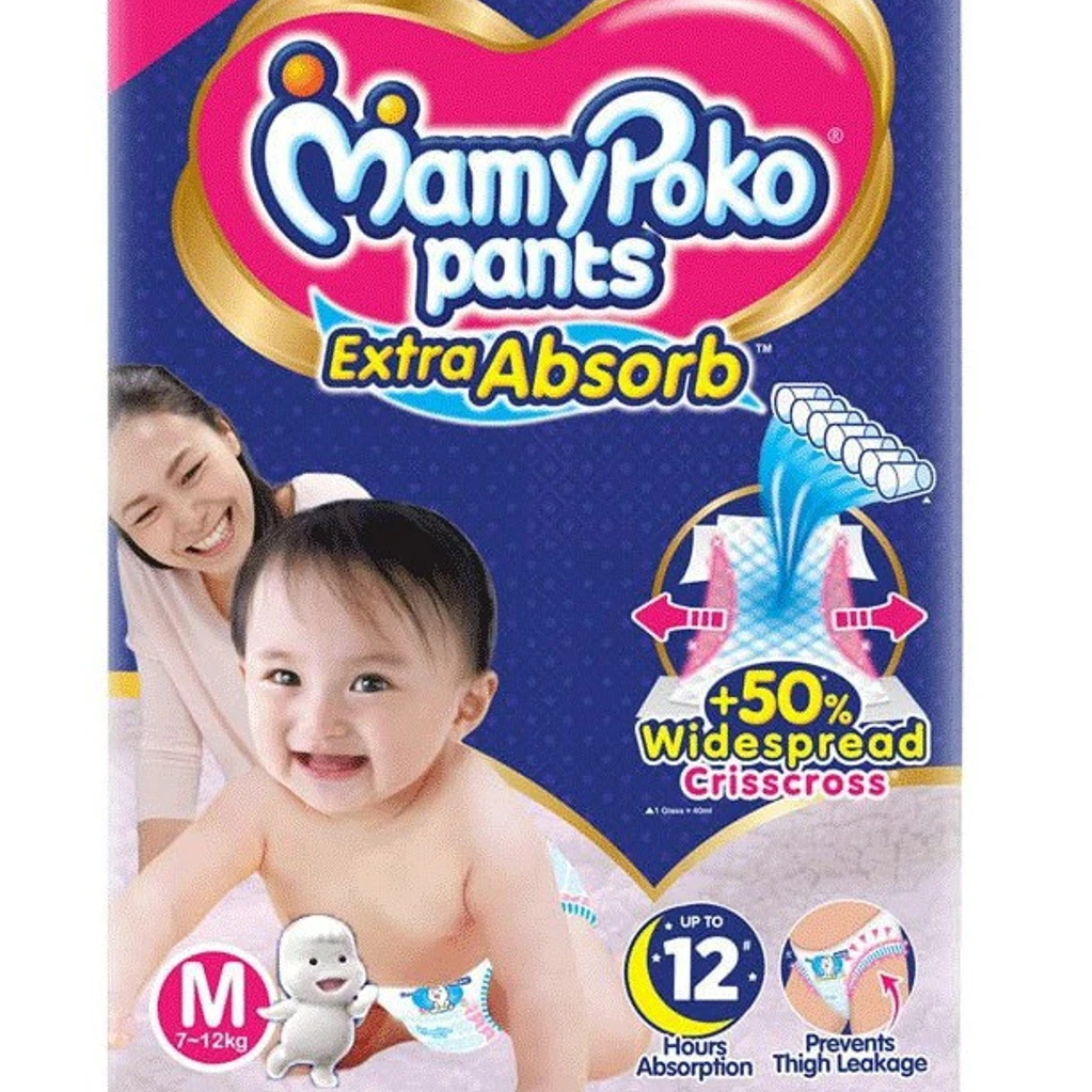 Mamy Poko Baby Diaper Pants M Size 52 Pieces (Soft & Leak-Proof Disposable Pants for Comfortable Fit)
