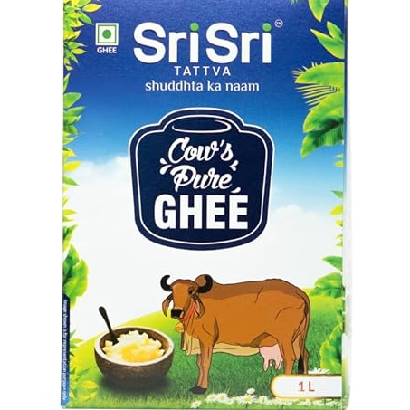 Sri Sri Tattva Desi Cow Ghee 1 Litre (Pure Cow Ghee, Traditional Bilona Style, Rich Aroma for Cooking & Sweets)