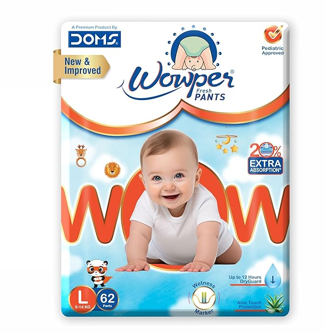 Wowper Baby Diaper Pants L Size 62 Pieces (Soft & Leak Proof Disposable Pants, Comfortable Fit for Babies)