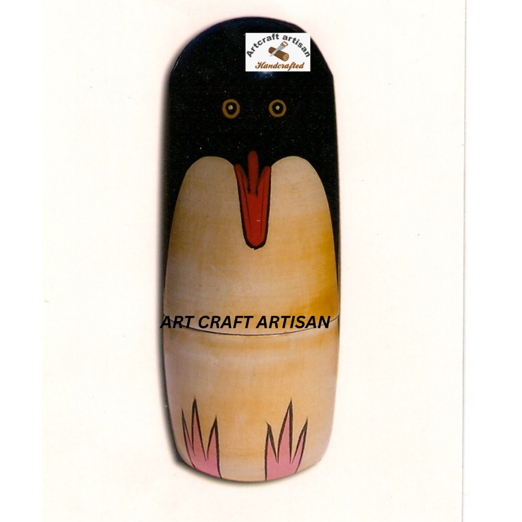 Wooden Penguin Doll 5-in-1 Nesting Set 6.75 Inch – Handcrafted Wooden Penguin Dolls for Kids & Décor