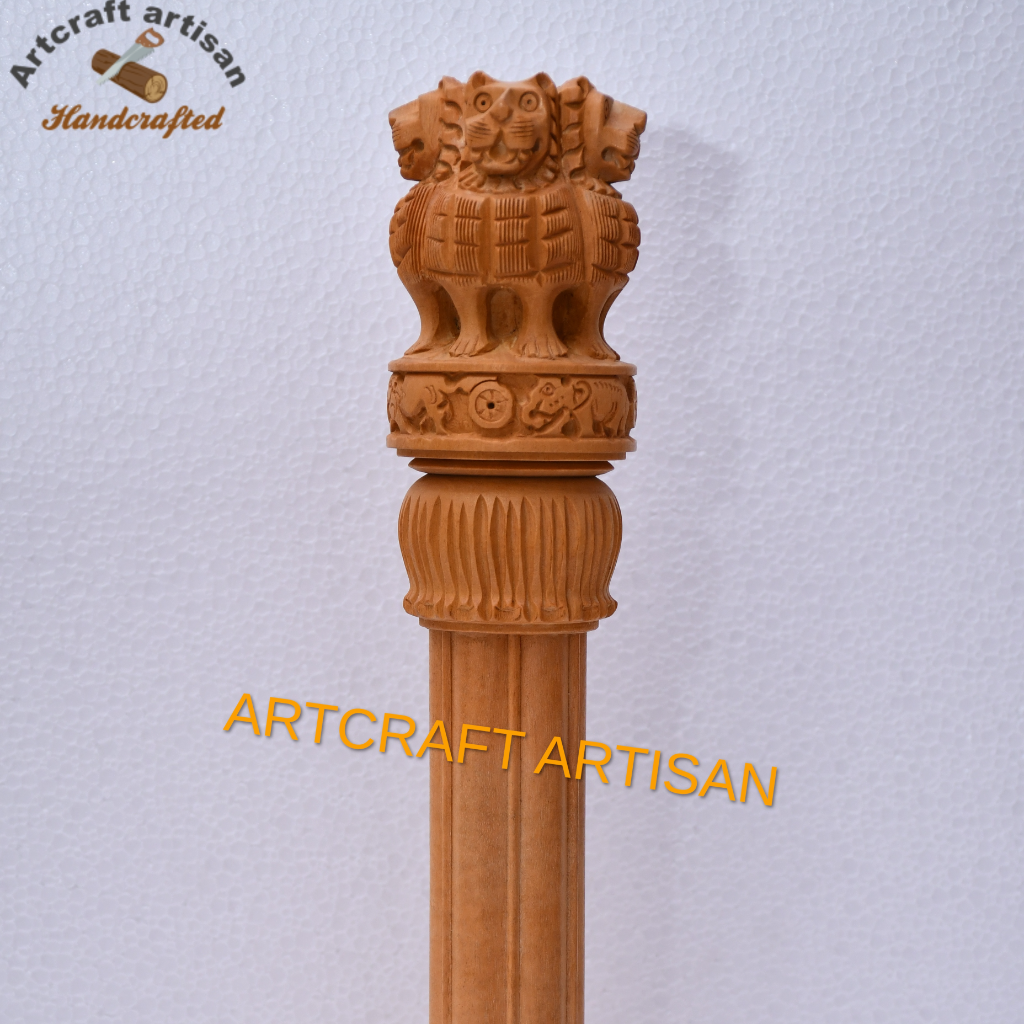 Art Craft Artisan - Wooden Ashoka Pillar 12-Inch (Handcrafted Solid Wood Sculpture, Decorative Indian Heritage Artifact)