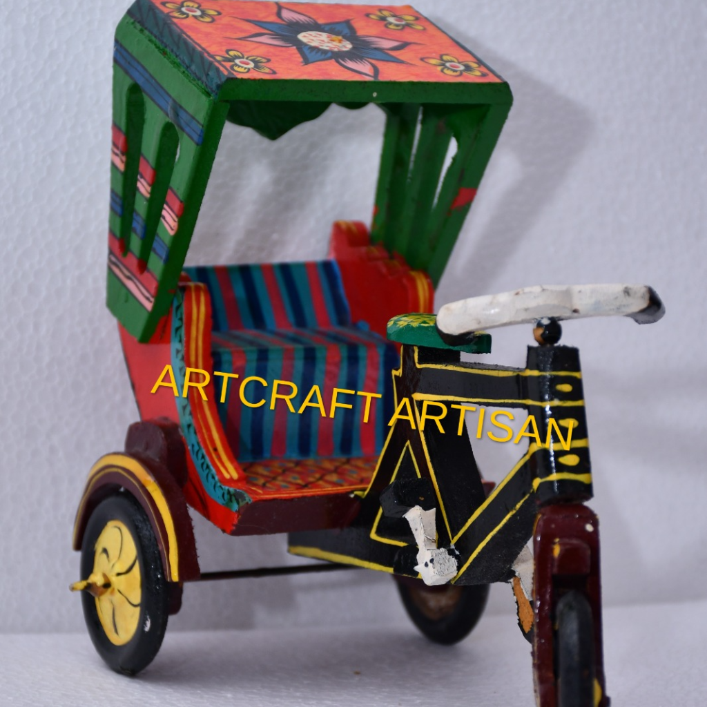 Wooden Miniature Rickshaw 4-Inch (Handcrafted Decorative Auto Rickshaw Model, Traditional Indian Souvenir)
