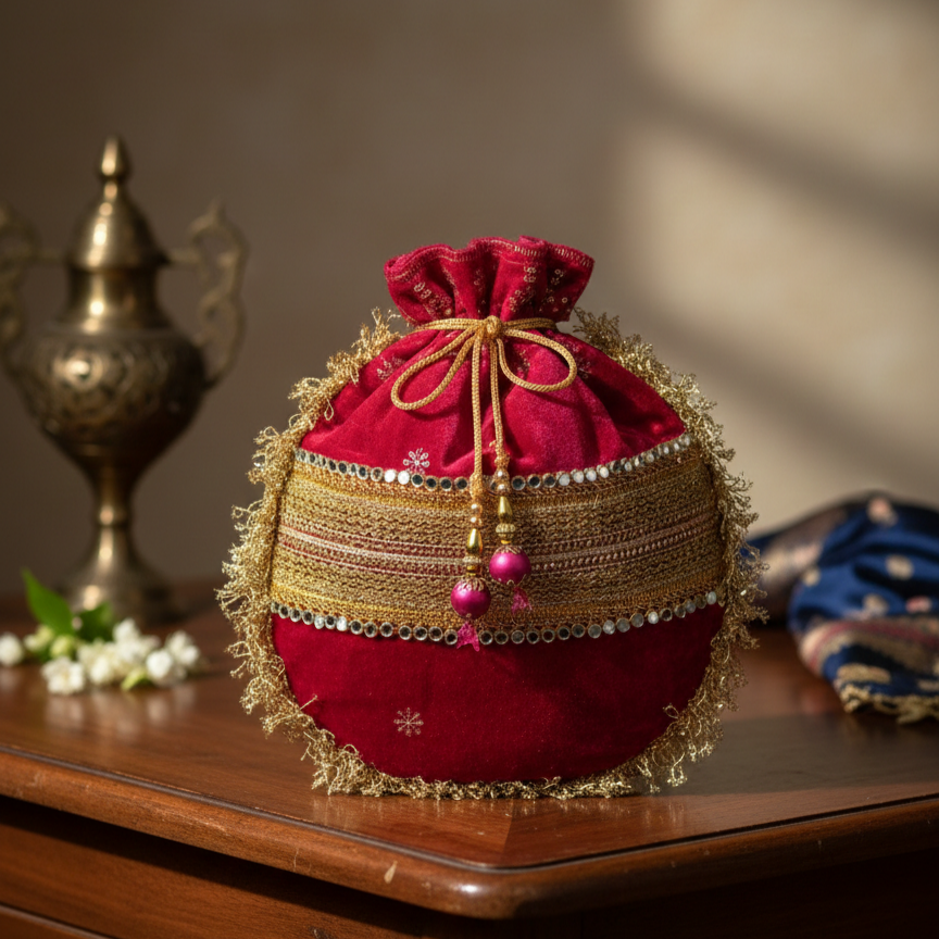 Bahudha Premium Velvet Potli Bag – Luxurious Designer Drawstring Pouch for Weddings & Festive Wear