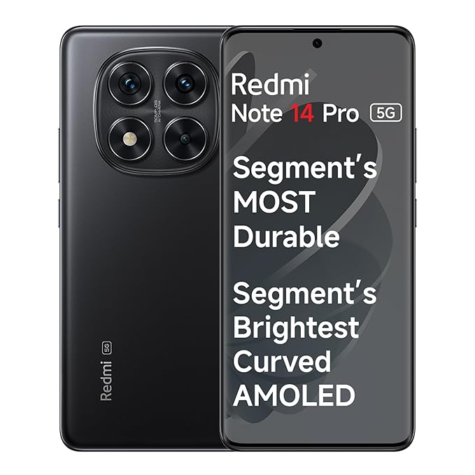 Redmi Note 14 Pro 5G Titan Black 8GB RAM 256GB Storage|50 MP Sony Camera Setup|Corning Gorilla Glass Victus 2 | 1.5K 3D Curved AMOLED | Mediatek Dimensity 7300- Ultra