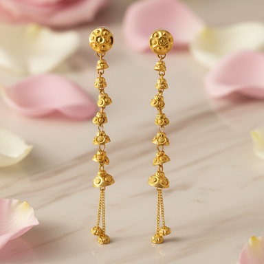 22K Gold Plated Long Dangle Earrings - Traditional Indian Jhumka Style Drop Earrings for Women - Bridal & Wedding Jewelry Gift