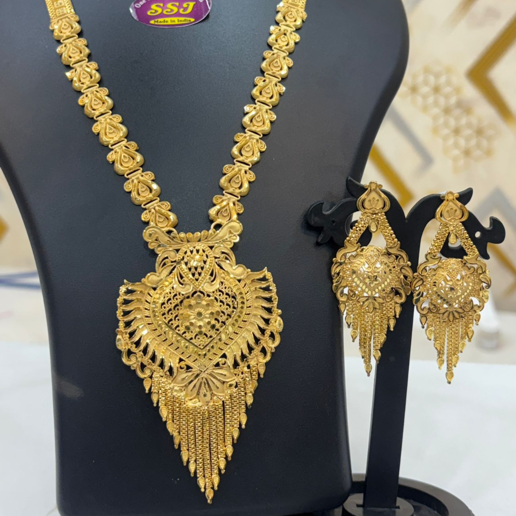 Gold Plated Necklace Set with Ear piece- Traditional Indian Jewelry set for Women - Bridal & Wedding Jewelry Gift