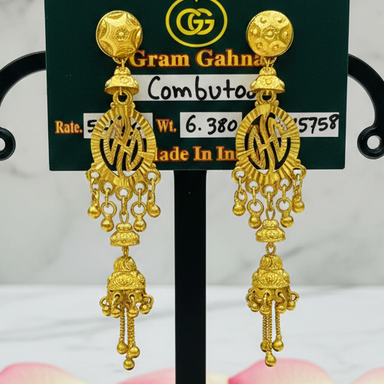 Gold Plated Long Tiered Drop Earrings - Traditional Indian Jhumka Style Dangle Earrings for Women - Bridal & Festive Jewelry