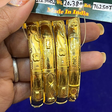 1 Gram Gold Plated Designer Bangles Set for Women – Traditional Floral Engraved Bridal Chudi (Set of 4)